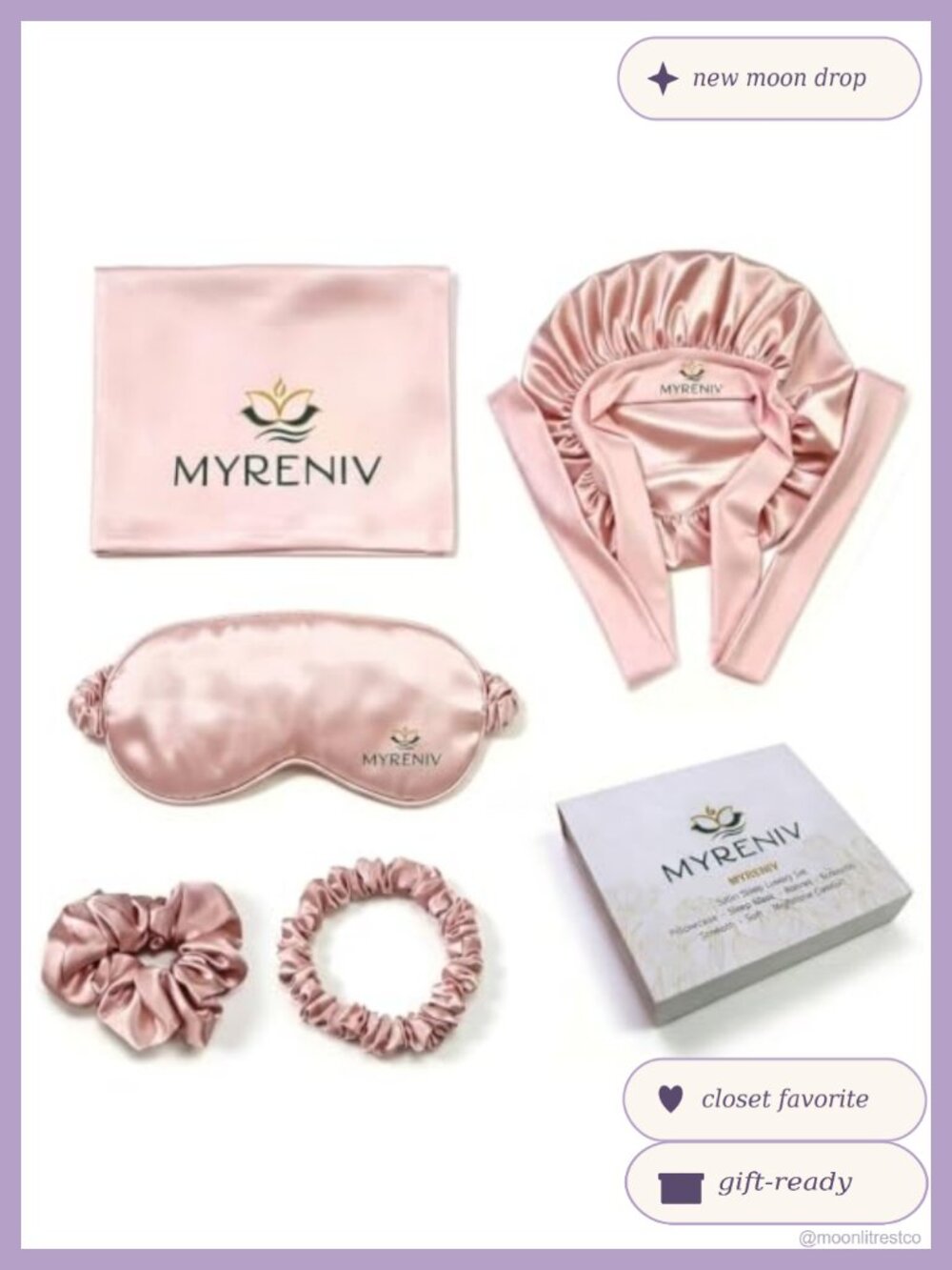 Satin Sleep Set Pillowcase Sleep Mask Bonnet Scrunchie Gift 4 Piece
